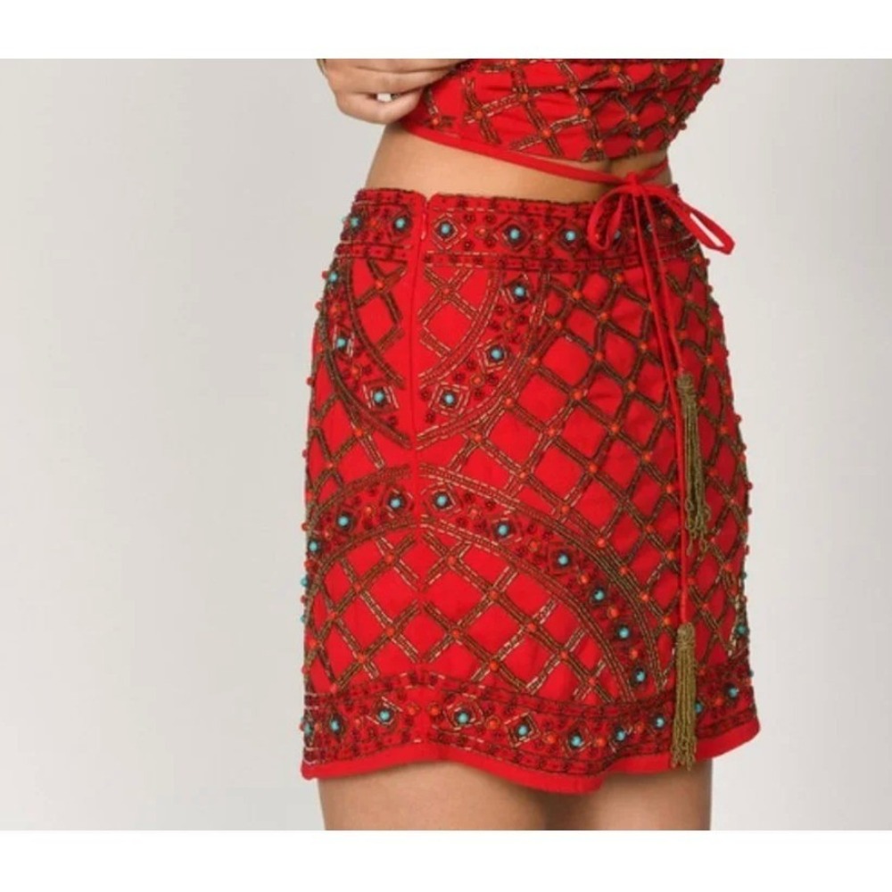 Tobi Womens Beaded Mini Skirt XS Red‎ Festival Boho New With Tags Bohemian